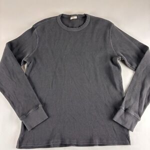 Pact Organic Thermal Waffle Knit Men Large Gray Long Sleeve Shirt Crew Neck